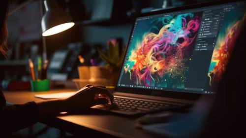 Graphic designer work on computer laptop and with graphic drawin