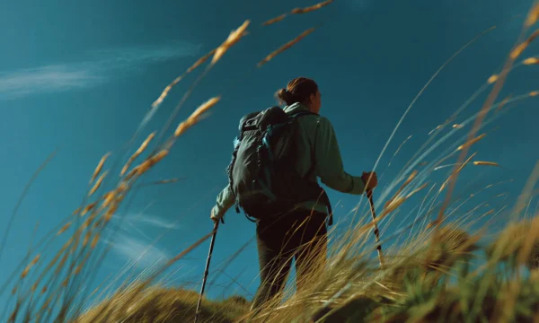 Hiker in Grassy Landscape