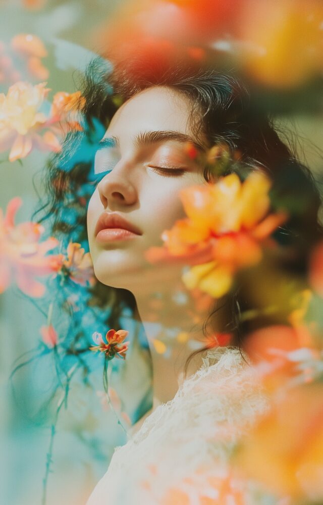 Serene Portrait with Flowers