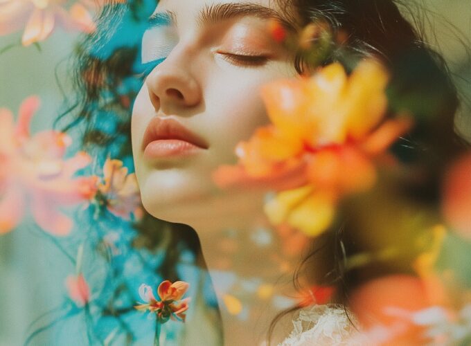 Serene Portrait with Flowers
