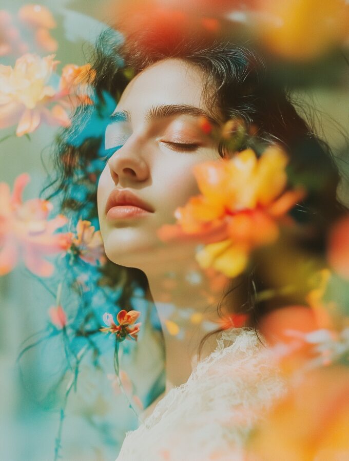 Serene Portrait with Flowers
